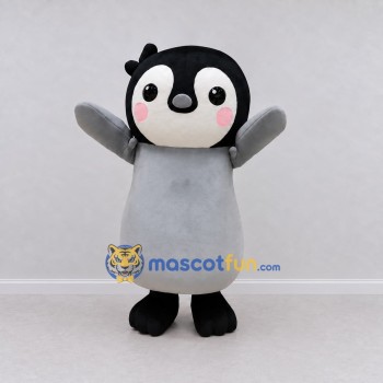 Custom Gray and Black Penguin Chick Character Mascot Costume Adult Full Body Suit for Winter Events Custom Gray and Black Penguin Chick Character Mascot Costume Adult Full Body Suit for Winter Events
