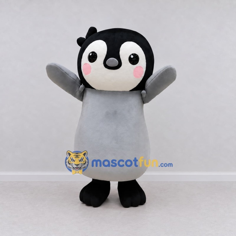 Custom Gray and Black Penguin Chick Character Mascot Costume Adult Full Body Suit for Winter Events Custom Gray and Black Penguin Chick Character Mascot Costume Adult Full Body Suit for Winter Events