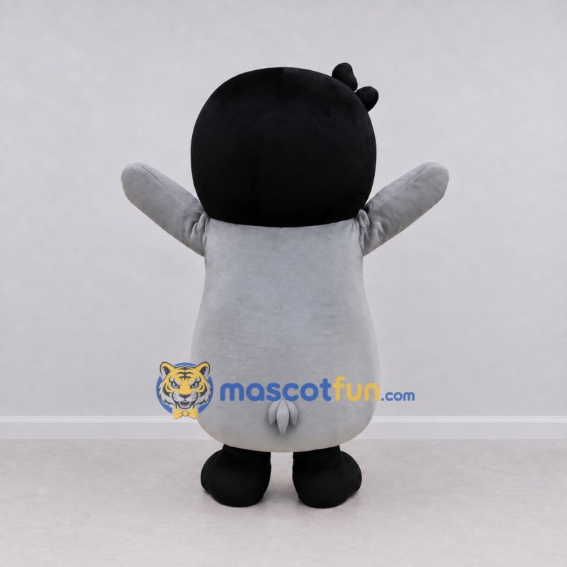 Custom Gray and Black Penguin Chick Character Mascot Costume Adult Full Body Suit for Winter Events Custom Gray and Black Penguin Chick Character Mascot Costume Adult Full Body Suit for Winter Events