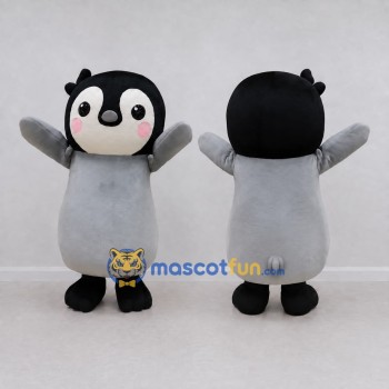 Custom Gray and Black Penguin Chick Character Mascot Costume Adult Full Body Suit for Winter Events