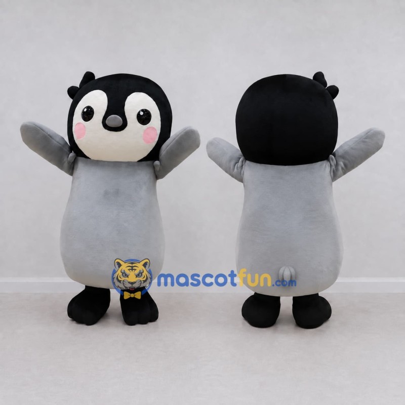 Custom Gray and Black Penguin Chick Character Mascot Costume Adult Full Body Suit for Winter Events Custom Gray and Black Penguin Chick Character Mascot Costume Adult Full Body Suit for Winter Events