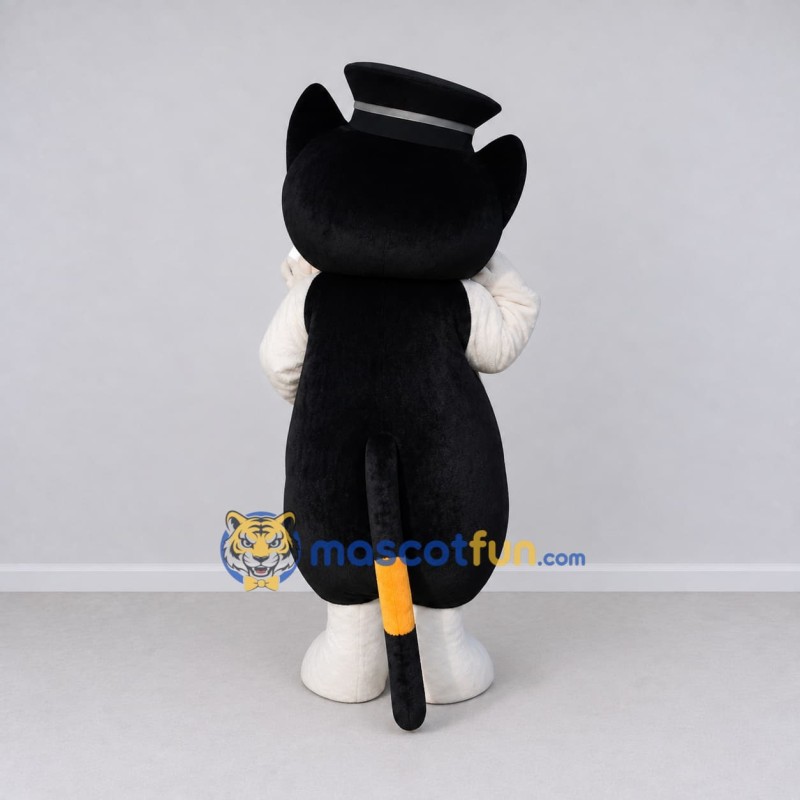 Custom Black White and Orange Calico Cat Character with a Top Hat Mascot Costume Adult Full Body Suit for Theme Parties Custom Black White and Orange Calico Cat Character with a Top Hat Mascot Costume Adult Full Body Suit for Theme Parties