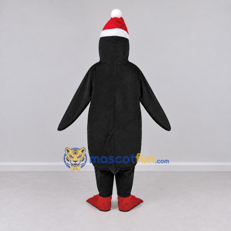Custom Black and White Penguin with a Santa Hat Mascot Costume Adult Full Body Suit for Christmas Events Custom Black and White Penguin with a Santa Hat Mascot Costume Adult Full Body Suit for Christmas Events