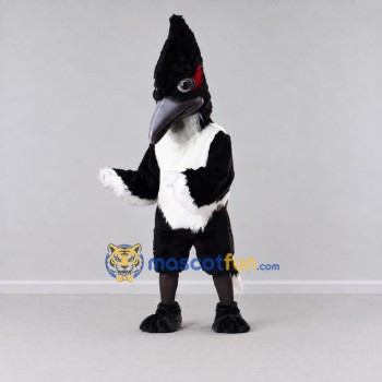 Custom Black and White Crested Bird Character Mascot Costume Adult Full Body Suit for Wildlife Events Custom Black and White Crested Bird Character Mascot Costume Adult Full Body Suit for Wildlife Events