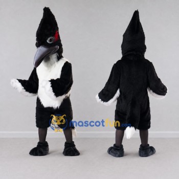 Custom Black and White Crested Bird Character Mascot Costume Adult Full Body Suit for Wildlife Events