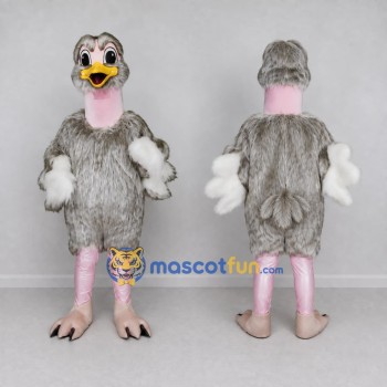 Custom Gray and White Ostrich Character Mascot Costume Adult Full Body Suit for Wildlife Events