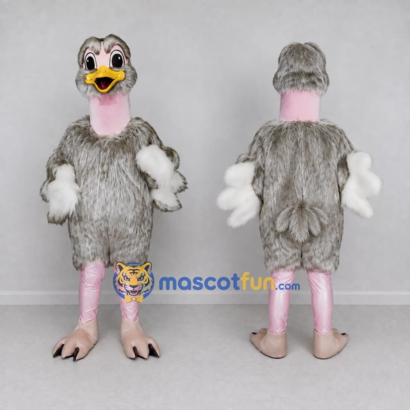 Custom Gray and White Ostrich Character Mascot Costume Adult Full Body Suit for Wildlife Events