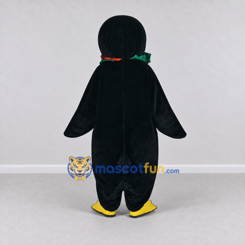 Custom Black and White Penguin with a Holiday Scarf Mascot Costume Adult Full Body Suit for Christmas Events