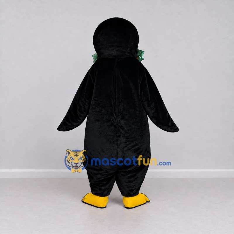 Custom Black and White Penguin with a Holiday Scarf Mascot Costume Adult Full Body Suit for Christmas Events Custom Black and White Penguin with a Holiday Scarf Mascot Costume Adult Full Body Suit for Christmas Events