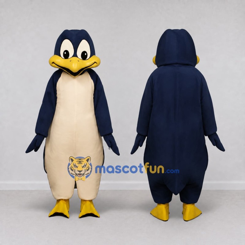 Custom Navy and Cream Penguin Character Mascot Costume Adult Full Body Suit for School Events Custom Navy and Cream Penguin Character Mascot Costume Adult Full Body Suit for School Events