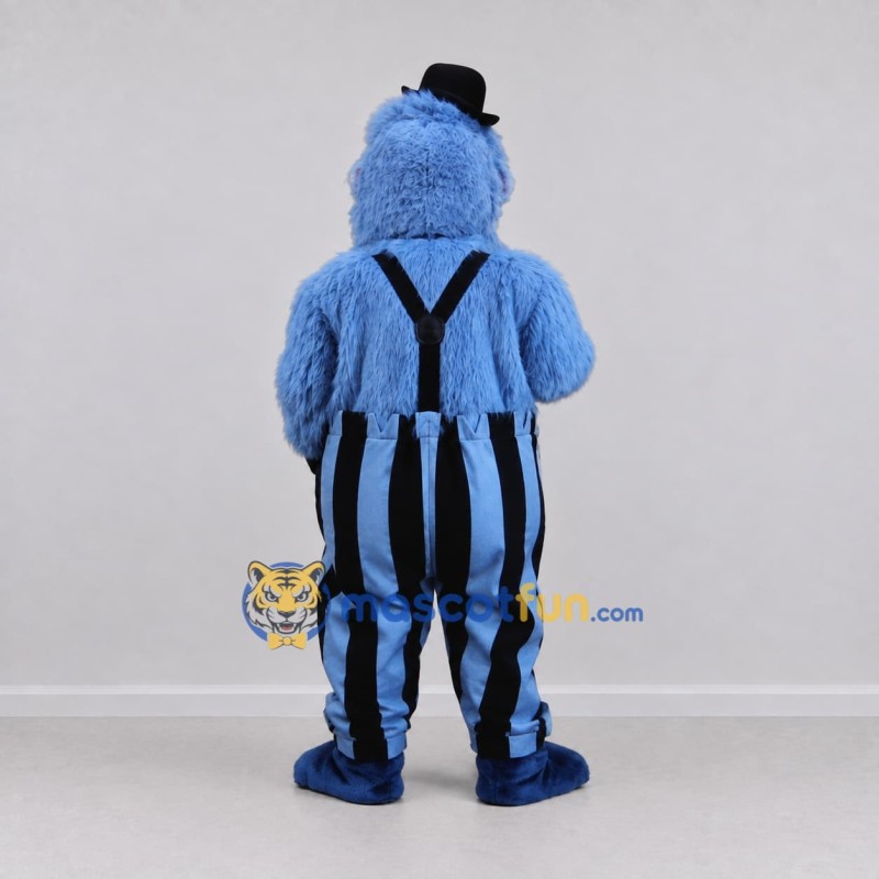Custom Blue and Black Gorilla Character in a Top Hat Mascot Costume Adult Full Body Suit for Theme Parties Custom Blue and Black Gorilla Character in a Top Hat Mascot Costume Adult Full Body Suit for Theme Parties