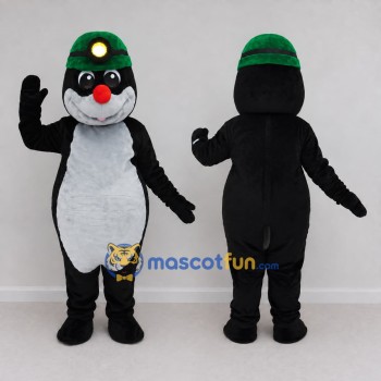 Custom Black and White Mole Character with a Headlamp Hat Mascot Costume Adult Full Body Suit for Theme Parties