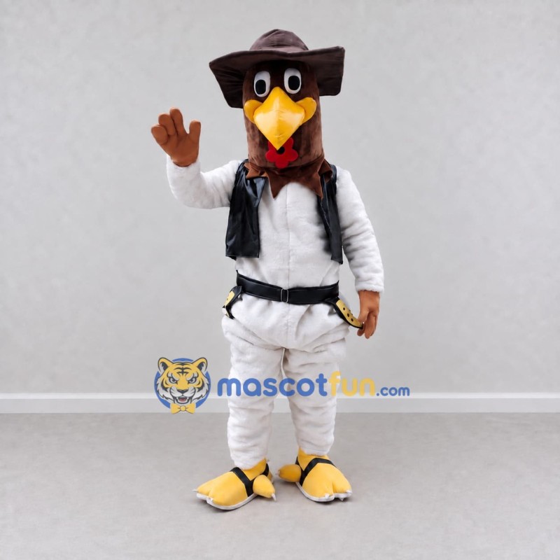 Custom Brown and White Cowboy Bird Character Mascot Costume Adult Full Body Suit for Theme Parties Custom Brown and White Cowboy Bird Character Mascot Costume Adult Full Body Suit for Theme Parties