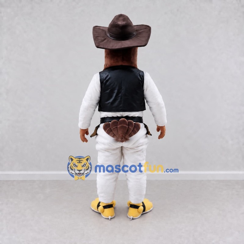 Custom Brown and White Cowboy Bird Character Mascot Costume Adult Full Body Suit for Theme Parties Custom Brown and White Cowboy Bird Character Mascot Costume Adult Full Body Suit for Theme Parties