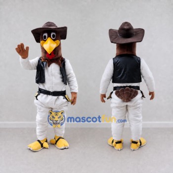 Custom Brown and White Cowboy Bird Character Mascot Costume Adult Full Body Suit for Theme Parties