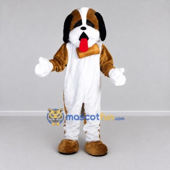 Custom Brown and White Saint Bernard Dog Character Mascot Costume Adult Full Body Suit for Community Events Custom Brown and White Saint Bernard Dog Character Mascot Costume Adult Full Body Suit for Community Events