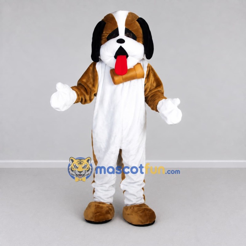Custom Brown and White Saint Bernard Dog Character Mascot Costume Adult Full Body Suit for Community Events Custom Brown and White Saint Bernard Dog Character Mascot Costume Adult Full Body Suit for Community Events