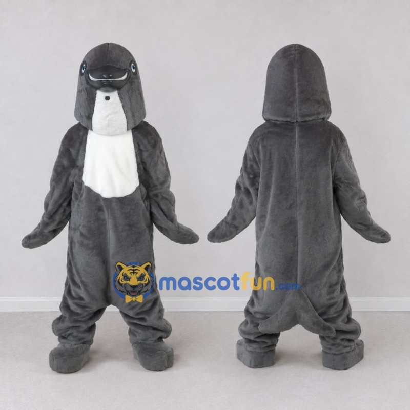 Custom Gray and White Dolphin Character Mascot Costume Adult Full Body Suit for Ocean Events