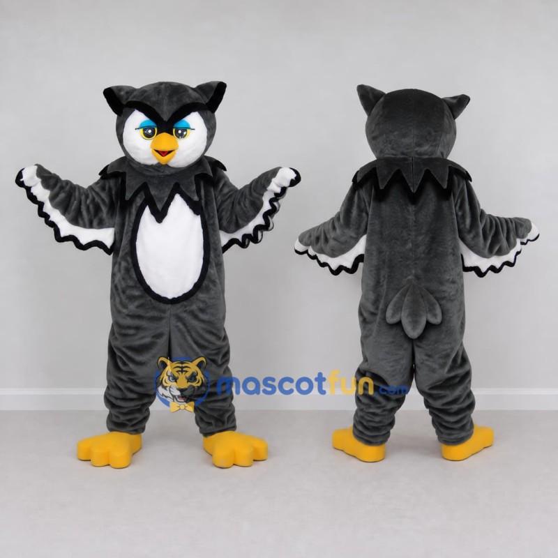 Custom Gray and White Owl Character Mascot Costume Adult Full Body Suit for School Events Custom Gray and White Owl Character Mascot Costume Adult Full Body Suit for School Events