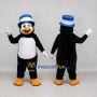 Custom Black and White Penguin with a Blue Top Hat Mascot Costume Adult Full Body Suit for Theme Parties