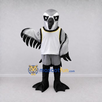 Custom Gray and White Bird Character in a Jersey Mascot Costume Adult Full Body Suit for Sports Events Custom Gray and White Bird Character in a Jersey Mascot Costume Adult Full Body Suit for Sports Events