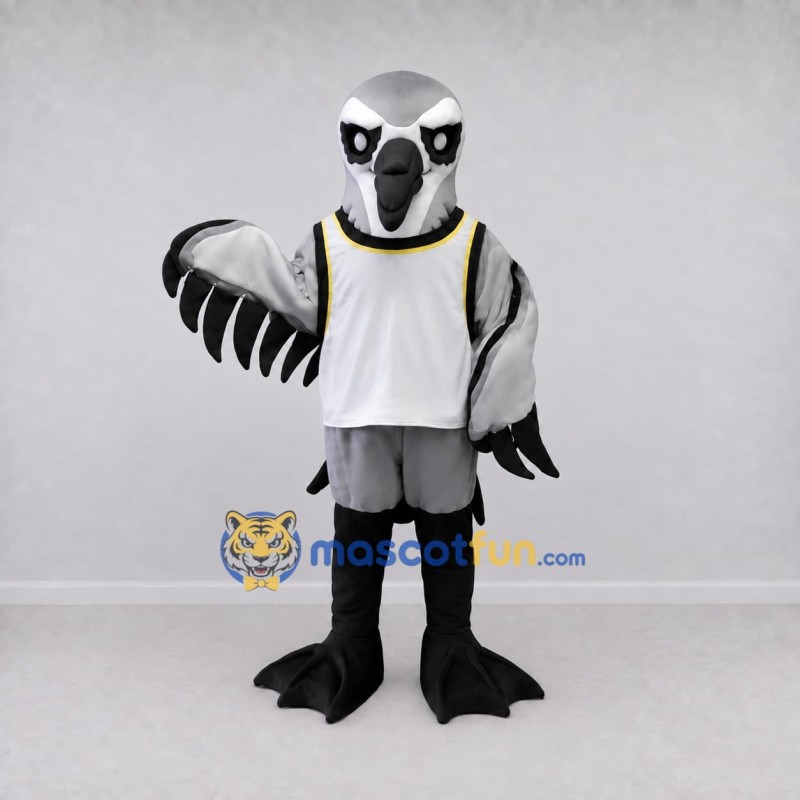 Custom Gray and White Bird Character in a Jersey Mascot Costume Adult Full Body Suit for Sports Events Custom Gray and White Bird Character in a Jersey Mascot Costume Adult Full Body Suit for Sports Events