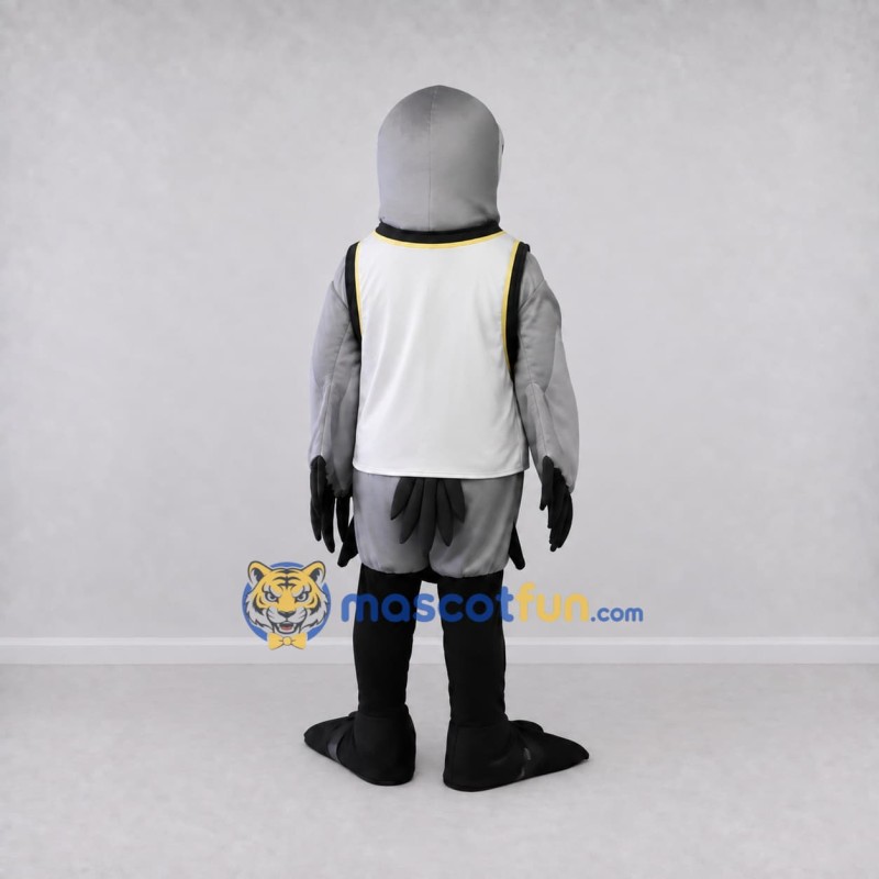 Custom Gray and White Bird Character in a Jersey Mascot Costume Adult Full Body Suit for Sports Events Custom Gray and White Bird Character in a Jersey Mascot Costume Adult Full Body Suit for Sports Events