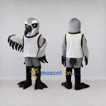 Custom Gray and White Bird Character in a Jersey Mascot Costume Adult Full Body Suit for Sports Events