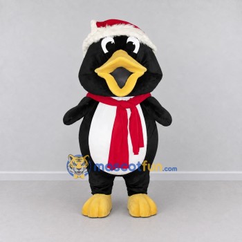 Custom Black and White Penguin with a Santa Hat and Scarf Mascot Costume Adult Full Body Suit for Christmas Events Custom Black and White Penguin with a Santa Hat and Scarf Mascot Costume Adult Full Body Suit for Christmas Events