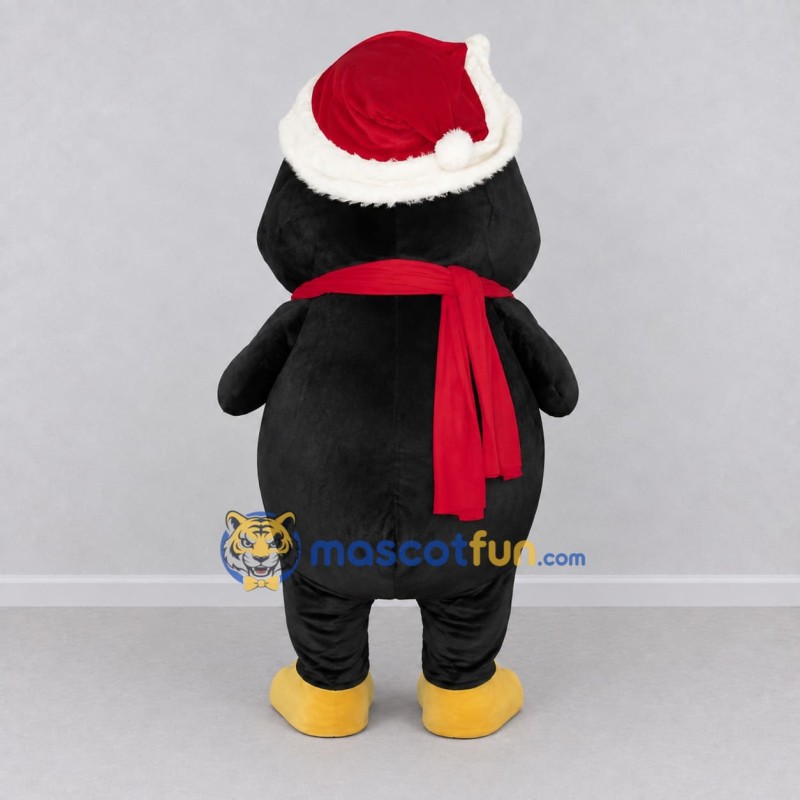 Custom Black and White Penguin with a Santa Hat and Scarf Mascot Costume Adult Full Body Suit for Christmas Events Custom Black and White Penguin with a Santa Hat and Scarf Mascot Costume Adult Full Body Suit for Christmas Events
