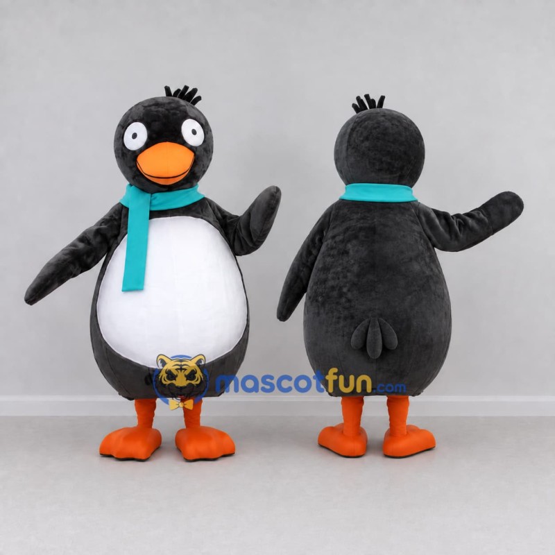 Custom Gray and White Penguin with a Teal Scarf Mascot Costume Adult Full Body Suit for Winter Events Custom Gray and White Penguin with a Teal Scarf Mascot Costume Adult Full Body Suit for Winter Events