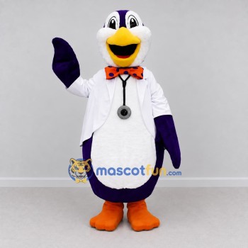 Custom Purple and White Penguin Doctor Character Mascot Costume Adult Full Body Suit for Community Events Custom Purple and White Penguin Doctor Character Mascot Costume Adult Full Body Suit for Community Events