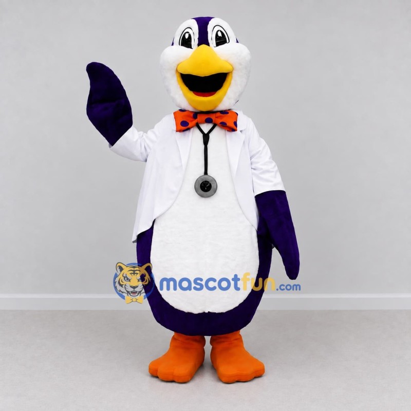 Custom Purple and White Penguin Doctor Character Mascot Costume Adult Full Body Suit for Community Events Custom Purple and White Penguin Doctor Character Mascot Costume Adult Full Body Suit for Community Events