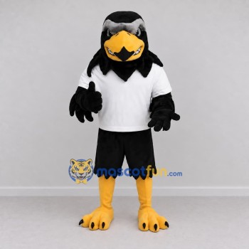 Custom Black and White Eagle Character in a T-Shirt Mascot Costume Adult Full Body Suit for Sports Events Custom Black and White Eagle Character in a T-Shirt Mascot Costume Adult Full Body Suit for Sports Events