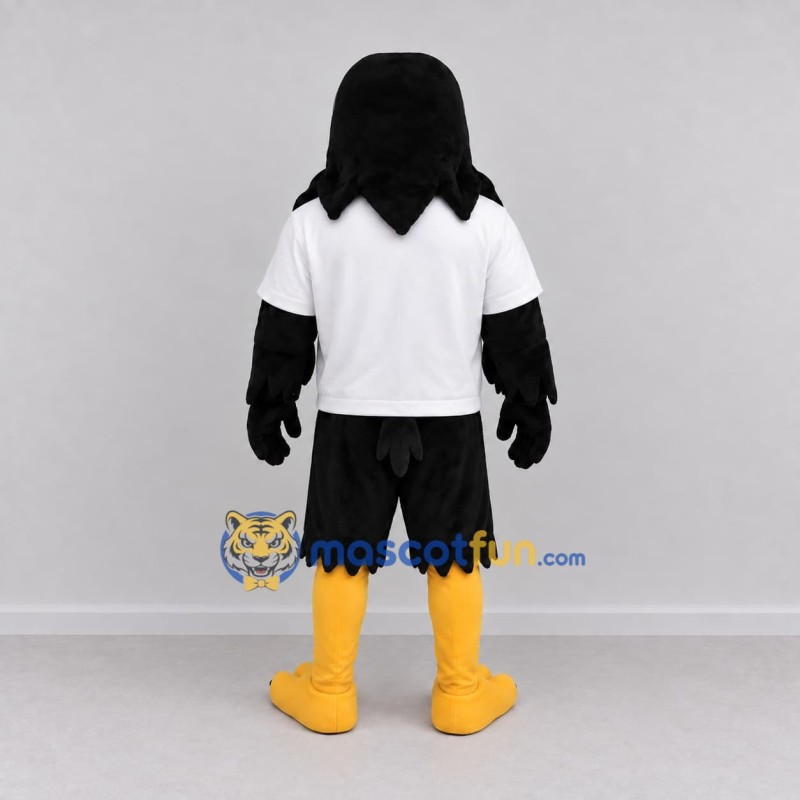 Custom Black and White Eagle Character in a T-Shirt Mascot Costume Adult Full Body Suit for Sports Events Custom Black and White Eagle Character in a T-Shirt Mascot Costume Adult Full Body Suit for Sports Events