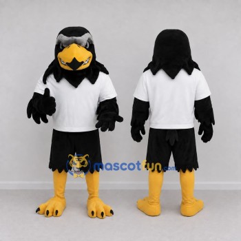 Custom Black and White Eagle Character in a T-Shirt Mascot Costume Adult Full Body Suit for Sports Events