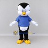 Custom Black and Blue Penguin Character in a T-Shirt Mascot Costume Adult Full Body Suit for School Events Custom Black and Blue Penguin Character in a T-Shirt Mascot Costume Adult Full Body Suit for School Events