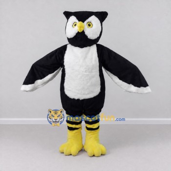 Custom Black and White Owl Character Mascot Costume Adult Full Body Suit for School Events Custom Black and White Owl Character Mascot Costume Adult Full Body Suit for School Events