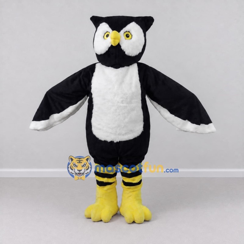 Custom Black and White Owl Character Mascot Costume Adult Full Body Suit for School Events Custom Black and White Owl Character Mascot Costume Adult Full Body Suit for School Events