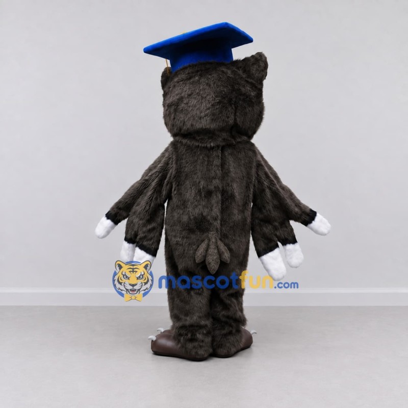 Custom Gray and White Owl Graduate Character Mascot Costume Adult Full Body Suit for School Events