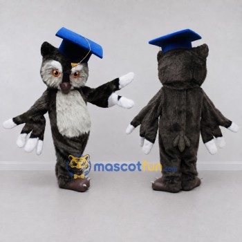 Custom Gray and White Owl Graduate Character Mascot Costume Adult Full Body Suit for School Events
