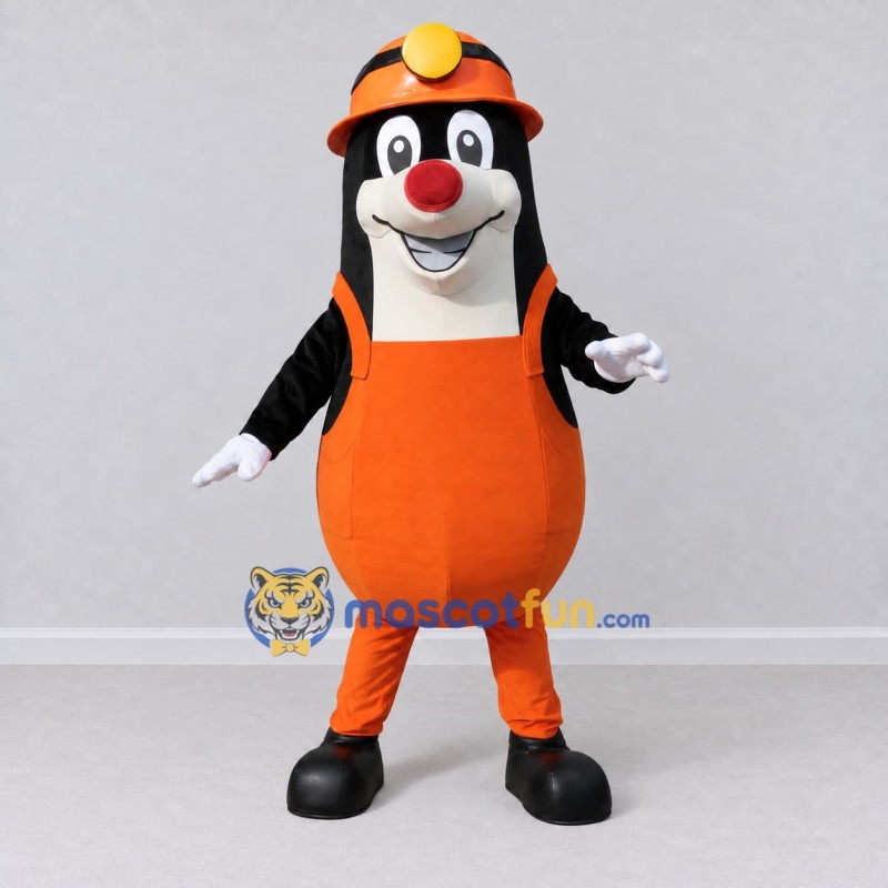 Custom Black and Orange Mole Character in Workwear Mascot Costume Adult Full Body Suit for Community Events Custom Black and Orange Mole Character in Workwear Mascot Costume Adult Full Body Suit for Community Events