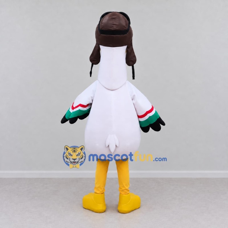Custom White and Yellow Aviator Bird Character Mascot Costume Adult Full Body Suit for Theme Parties Custom White and Yellow Aviator Bird Character Mascot Costume Adult Full Body Suit for Theme Parties