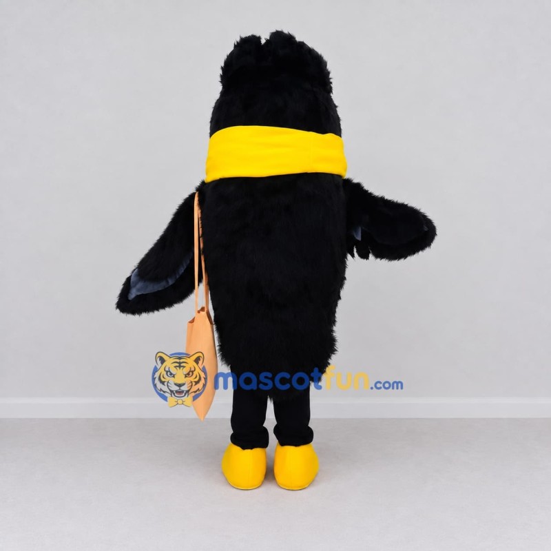 Custom Black and Yellow Bird Character with a Scarf Mascot Costume Adult Full Body Suit for School Events Custom Black and Yellow Bird Character with a Scarf Mascot Costume Adult Full Body Suit for School Events
