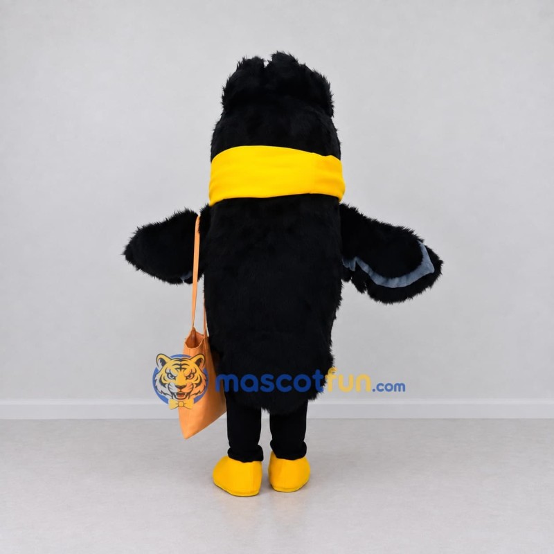 Custom Black and Yellow Bird Character with a Scarf Mascot Costume Adult Full Body Suit for School Events Custom Black and Yellow Bird Character with a Scarf Mascot Costume Adult Full Body Suit for School Events