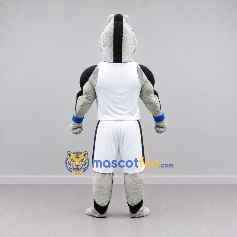 Custom Gray and White Badger Character in Sportswear Mascot Costume Adult Full Body Suit for Sports Events Custom Gray and White Badger Character in Sportswear Mascot Costume Adult Full Body Suit for Sports Events