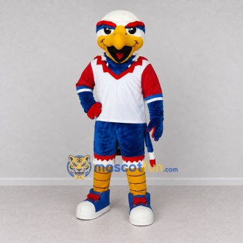 Custom White Red and Blue Eagle Character in Sportswear Mascot Costume Adult Full Body Suit for Sports Events Custom White Red and Blue Eagle Character in Sportswear Mascot Costume Adult Full Body Suit for Sports Events