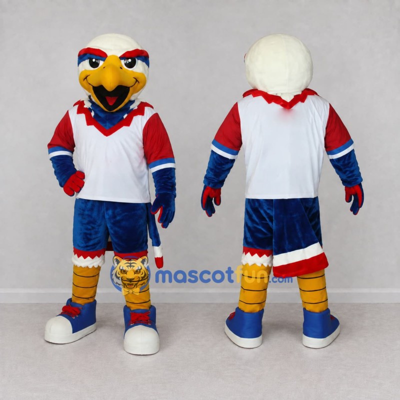 Custom White Red and Blue Eagle Character in Sportswear Mascot Costume Adult Full Body Suit for Sports Events Custom White Red and Blue Eagle Character in Sportswear Mascot Costume Adult Full Body Suit for Sports Events