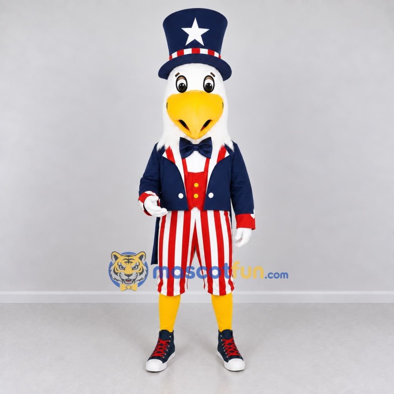 Custom White Red and Blue Eagle in a Stars and Stripes Outfit Mascot Costume Adult Full Body Suit for Community Events Custom White Red and Blue Eagle in a Stars and Stripes Outfit Mascot Costume Adult Full Body Suit for Community Events