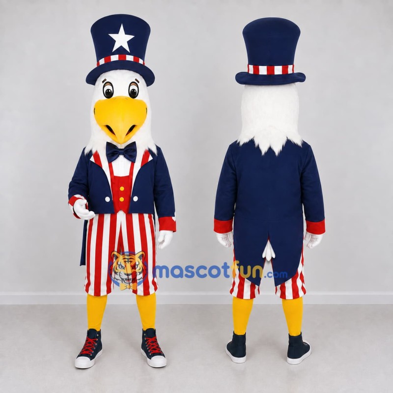 Custom White Red and Blue Eagle in a Stars and Stripes Outfit Mascot Costume Adult Full Body Suit for Community Events Custom White Red and Blue Eagle in a Stars and Stripes Outfit Mascot Costume Adult Full Body Suit for Community Events